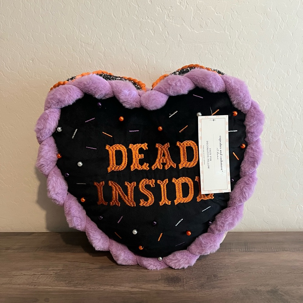 Cupcakes & Cashmere ‘Dead Inside’ Heart Shaped Cake Halloween Pillow